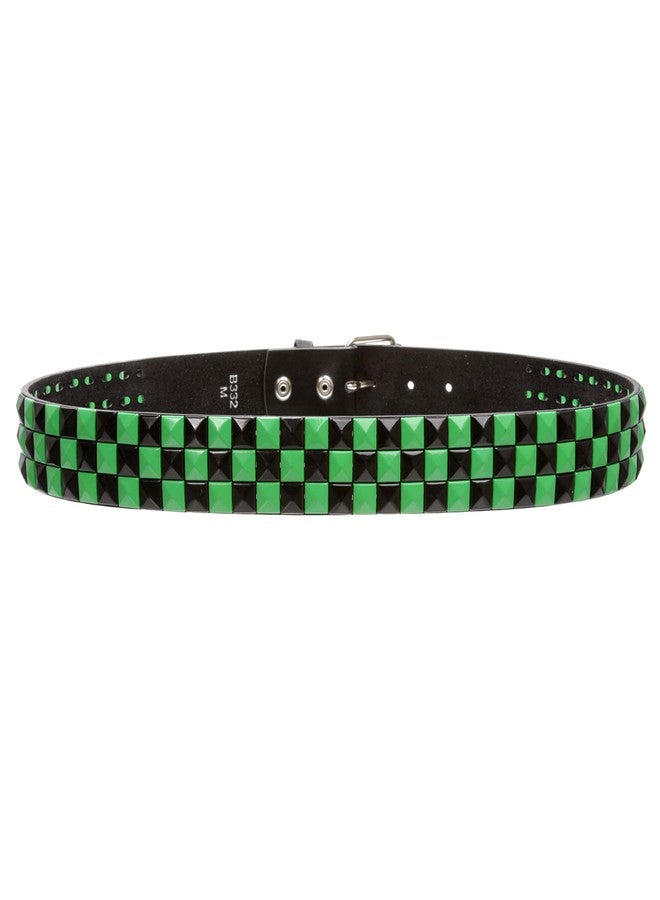 Beltiscool Snap On Punk Rock Black & Green Star Studded Checker Board Leather Belt, Black/Green | xs 27"-29" - Image 3